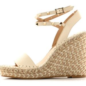 Valentino Ivory Rockstud Espadrille Wedges
